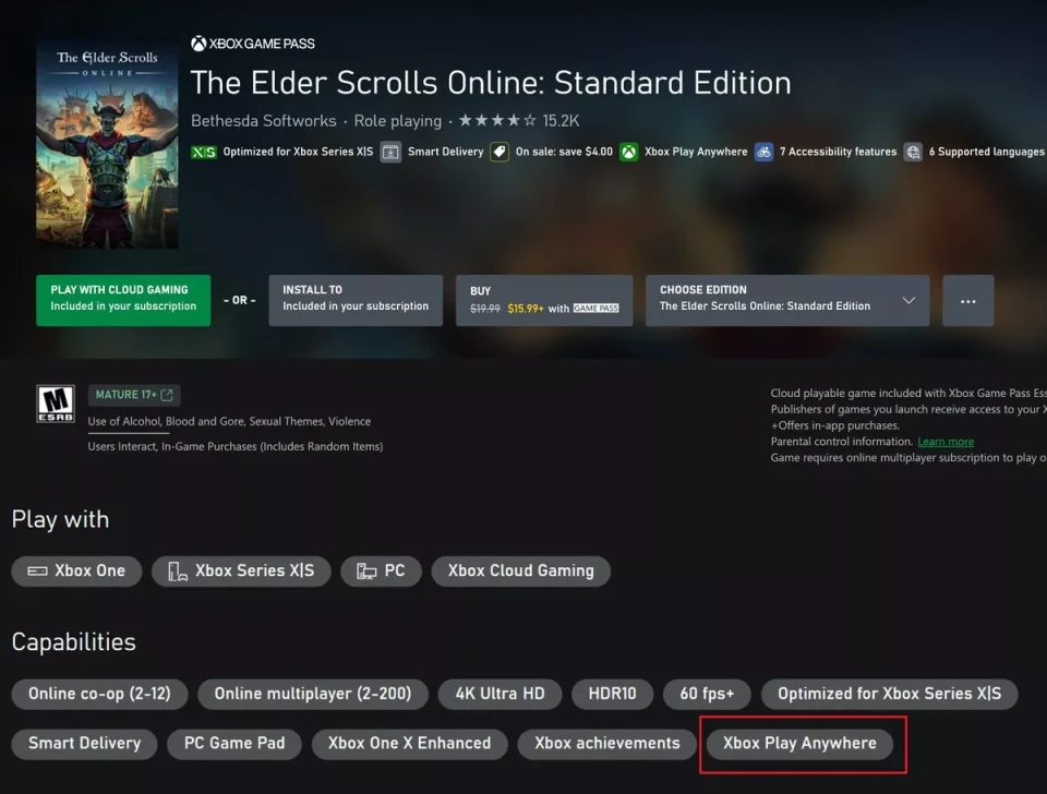 Elder Scrolls Online suma Xbox Play Anywhere un mes antes de llegar a PC Game Pass