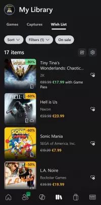 La app de Xbox ya permite ordenar tu lista de deseados por precio y descuento
