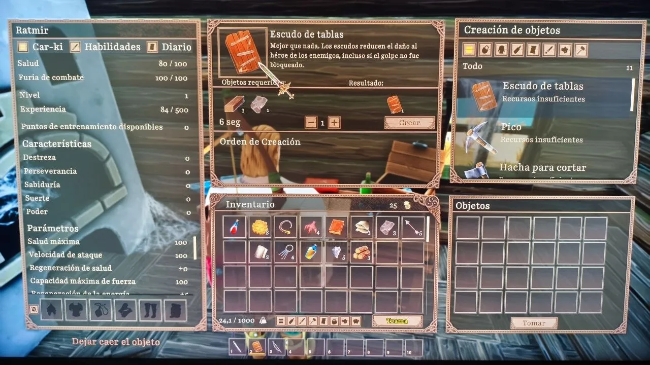 Menú de creación de objetos de YAR: Forgotten Throne