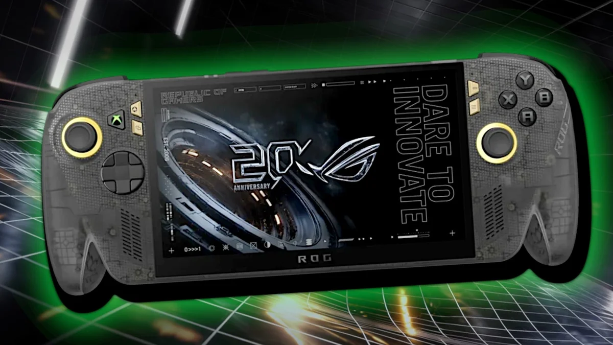 Dispositivo ROG Xbox Ally X20 con pantalla OLED encendida.